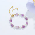Women's polished crystal and opal natural stone bracelet in amethyst colour