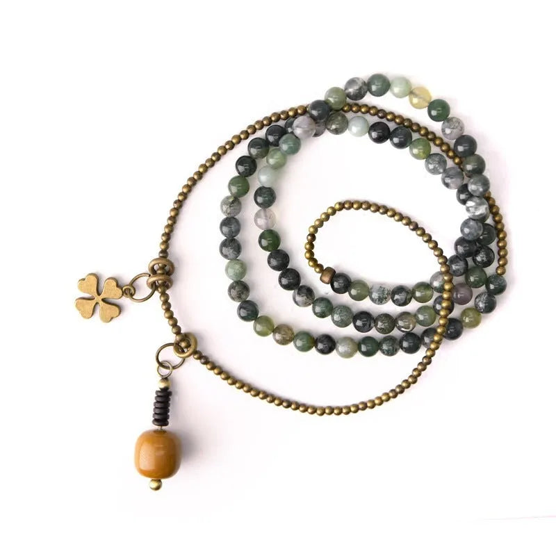 Ethnic multi-layered bracelet with natural crystals for children in traditional retro style