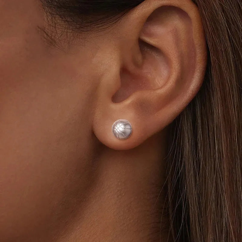 Pair of S925 sterling silver basketball stud earrings with electroplated finish, colour SCE1906