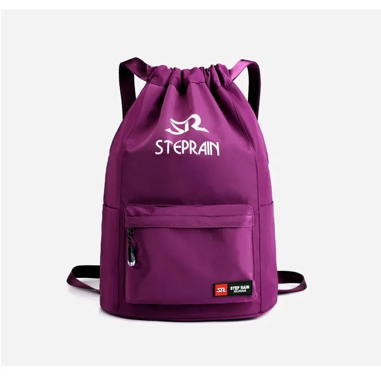 Solid colour lightweight Oxford cloth drawstring backpack with double-shoulder straps