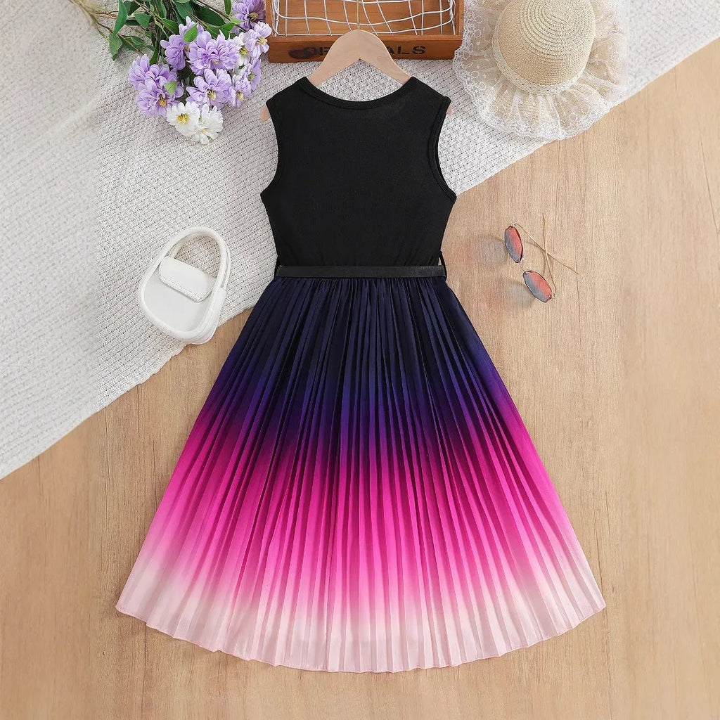 Girls cartoon gradient polyester dress, sizes 110cm to 150cm, suitable for ages 8-12