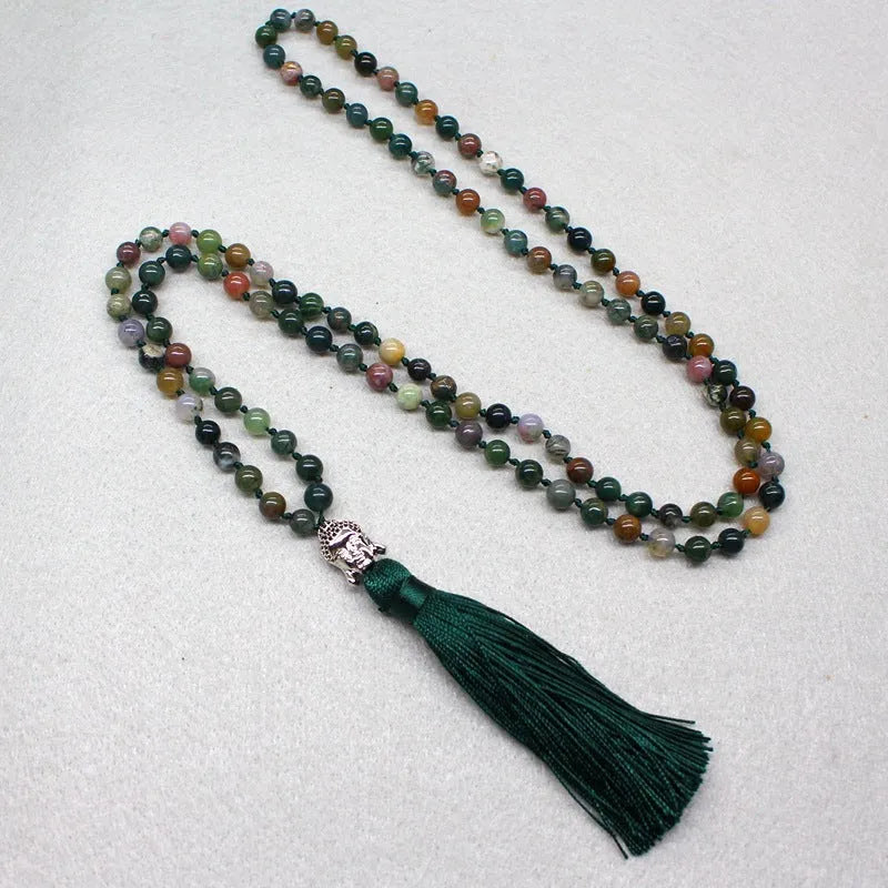 108-bead agate bracelet with 6mm geometric beads on a white background.