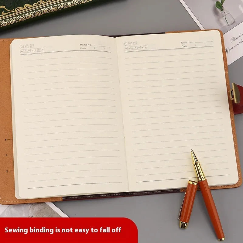 A5 password diary with lock and thickened imitation leather cover in blue, purple, grey, brown, green, or wine red