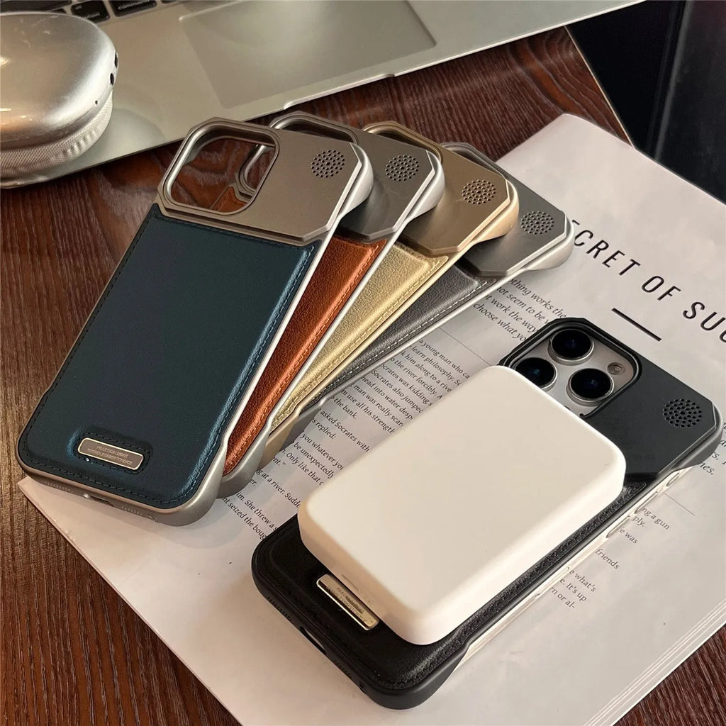 Aromatherapy leather magnetic phone case for iPhone in black, frameless hard PC, frosted anti-fingerprint finish