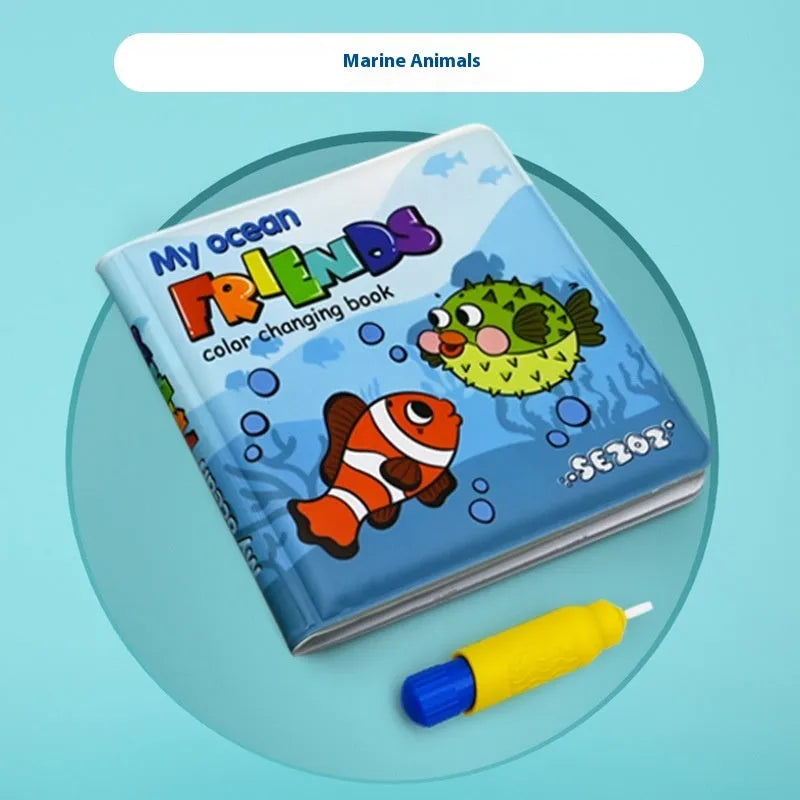 Magic water painting colour changing bath book for babies 0-3 years, PEVA tear-proof waterproof, animal design
