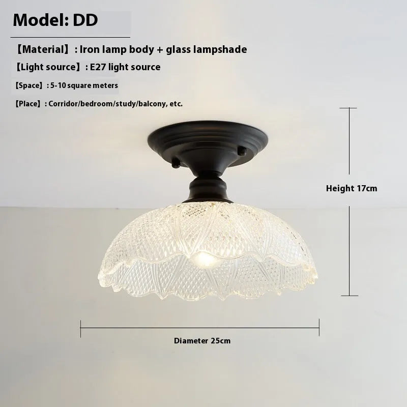 American retro single-head ceiling lamp with a glass cover shade