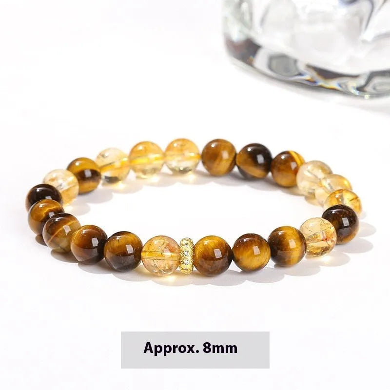 Natural yellow tiger eye crystal bracelet with 8mm geometric beads and mixed tower design