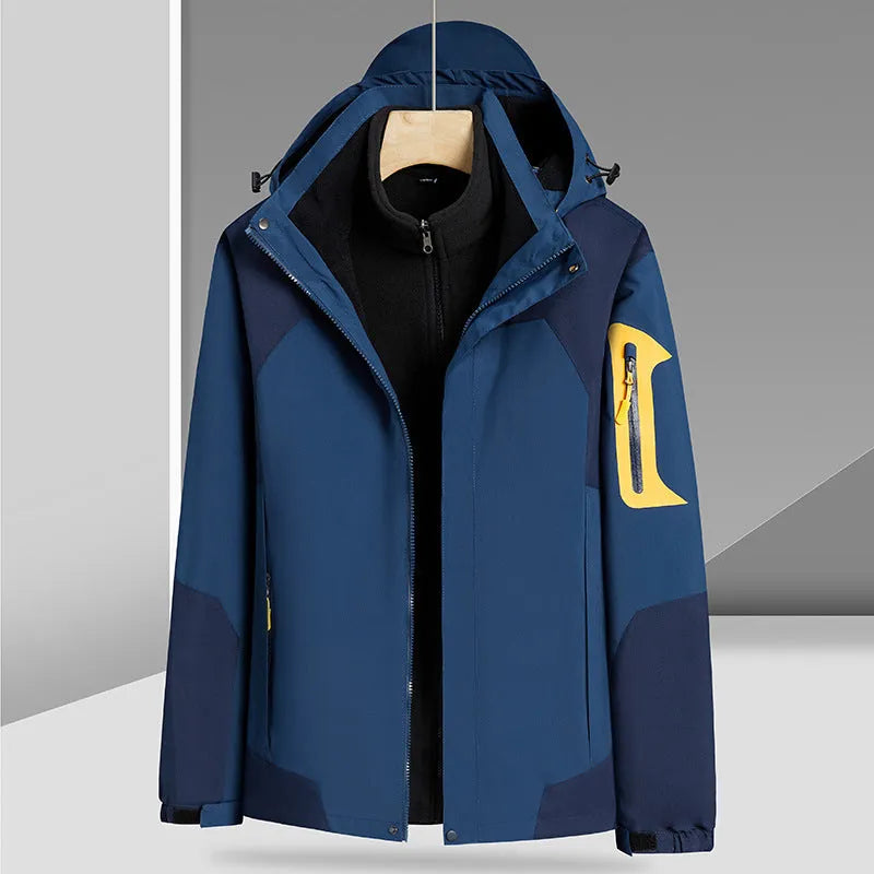 Three-in-one removable liner winter jacket with hood in bean green for women