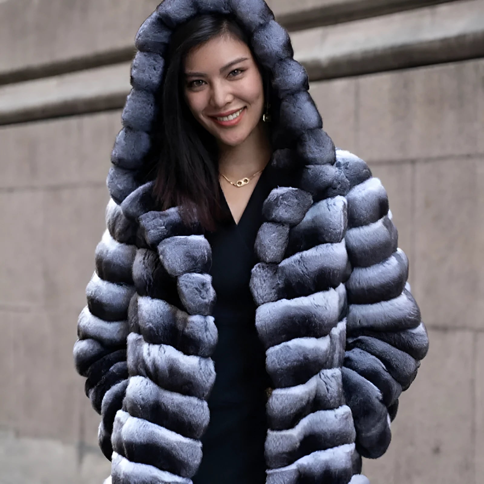 Women's zebra stripe pattern artificial mink fur overcoat with regular sleeves