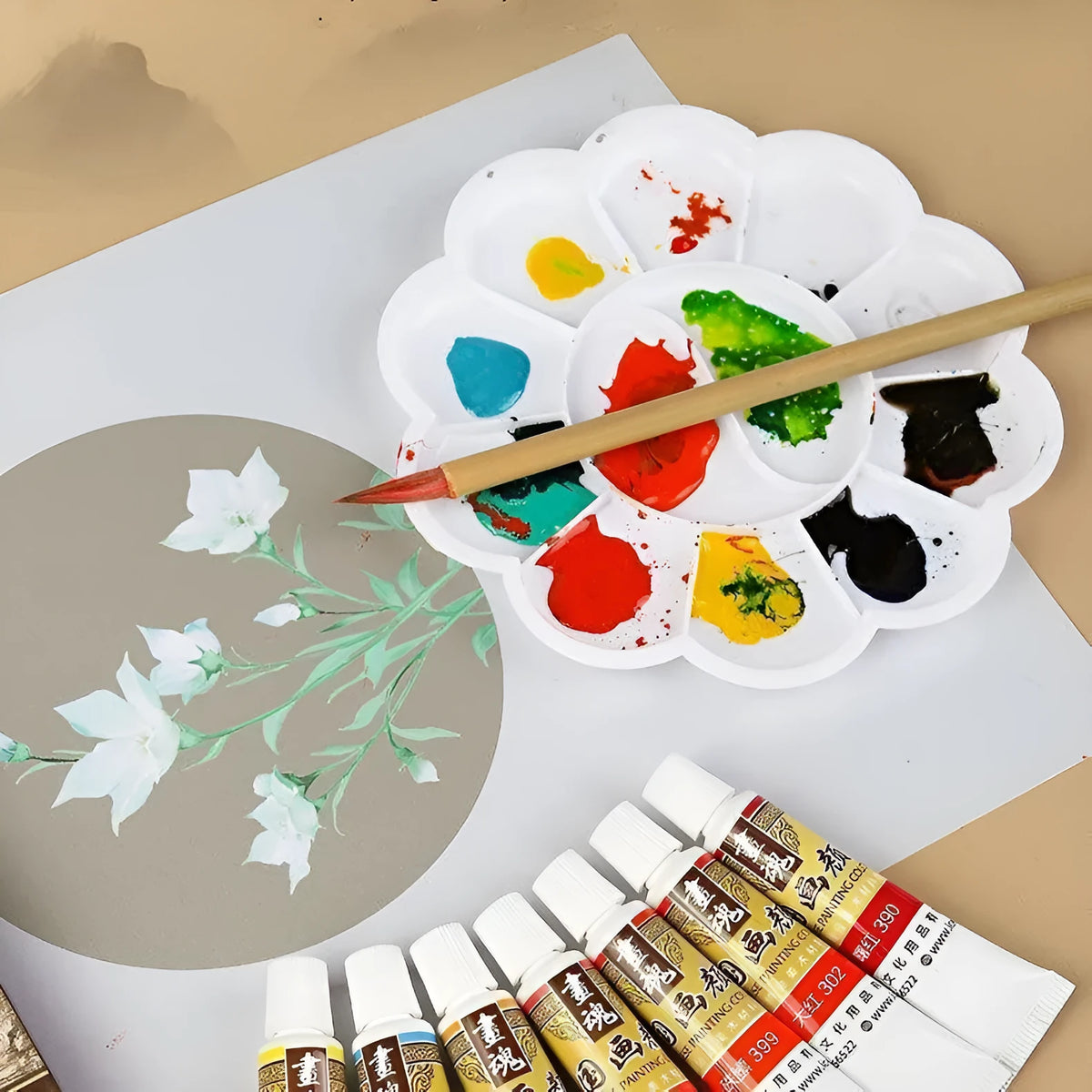 18-colour Chinese painting pigment set, 12ml capacity, for children and beginners