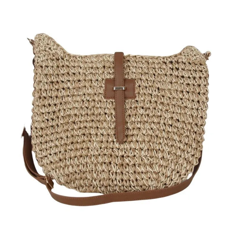 Handmade woven fashion bag with sandwich pocket construction in beige colour