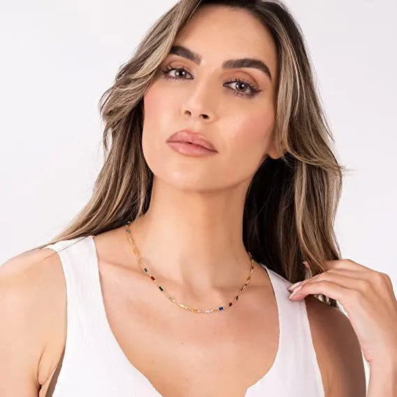 Geometric glass pendant crystal necklace with adjustable 41-50cm alloy chain