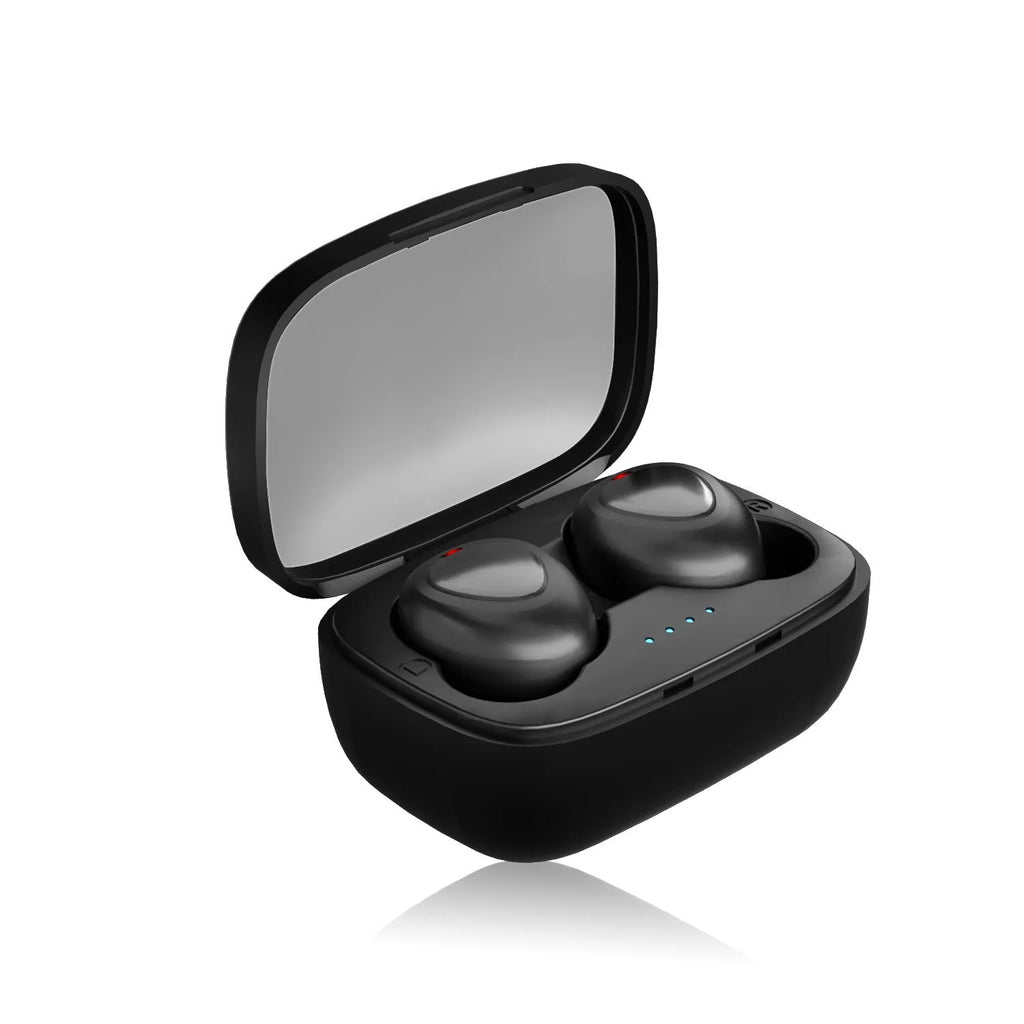 Bluetooth TWS sports mini wireless headset in black boxed packaging, ABS earplug style