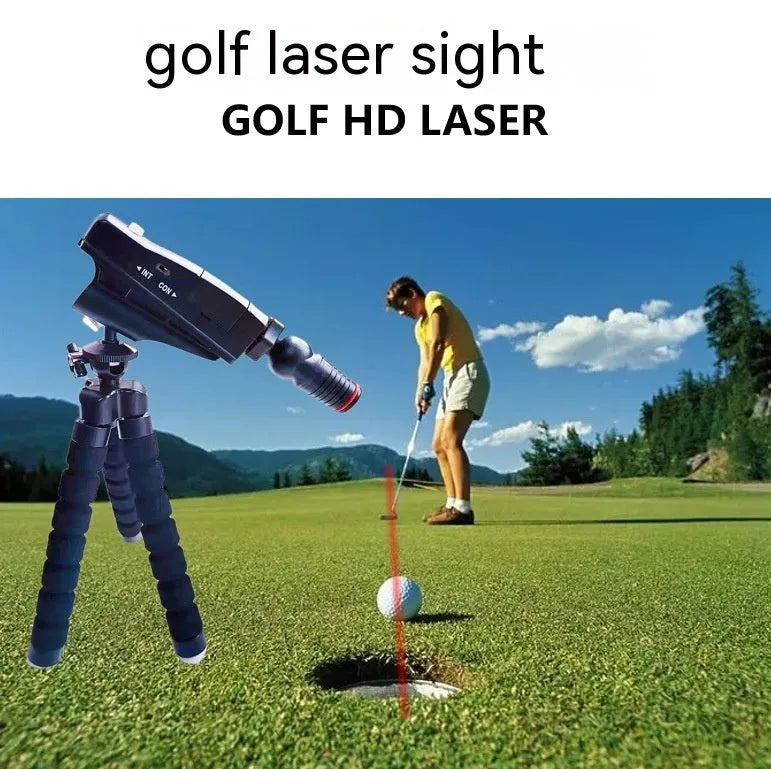 Golf putter with attached laser aiming sight and storage case