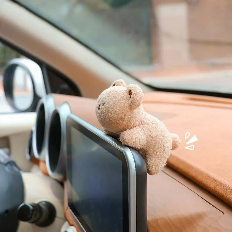 Cartoon-style fabric plush doll for car centre console decoration in bear or rabbit designs