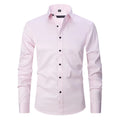 Men's long-sleeved slim fit solid colour stretch shirt with polyester blend fabric, cardigan style, available in multiple colours