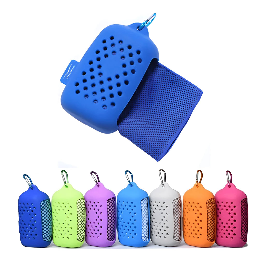 Cooling sports towel in pink, green or grey, 30x90cm or 30x80cm, with silicone sleeve