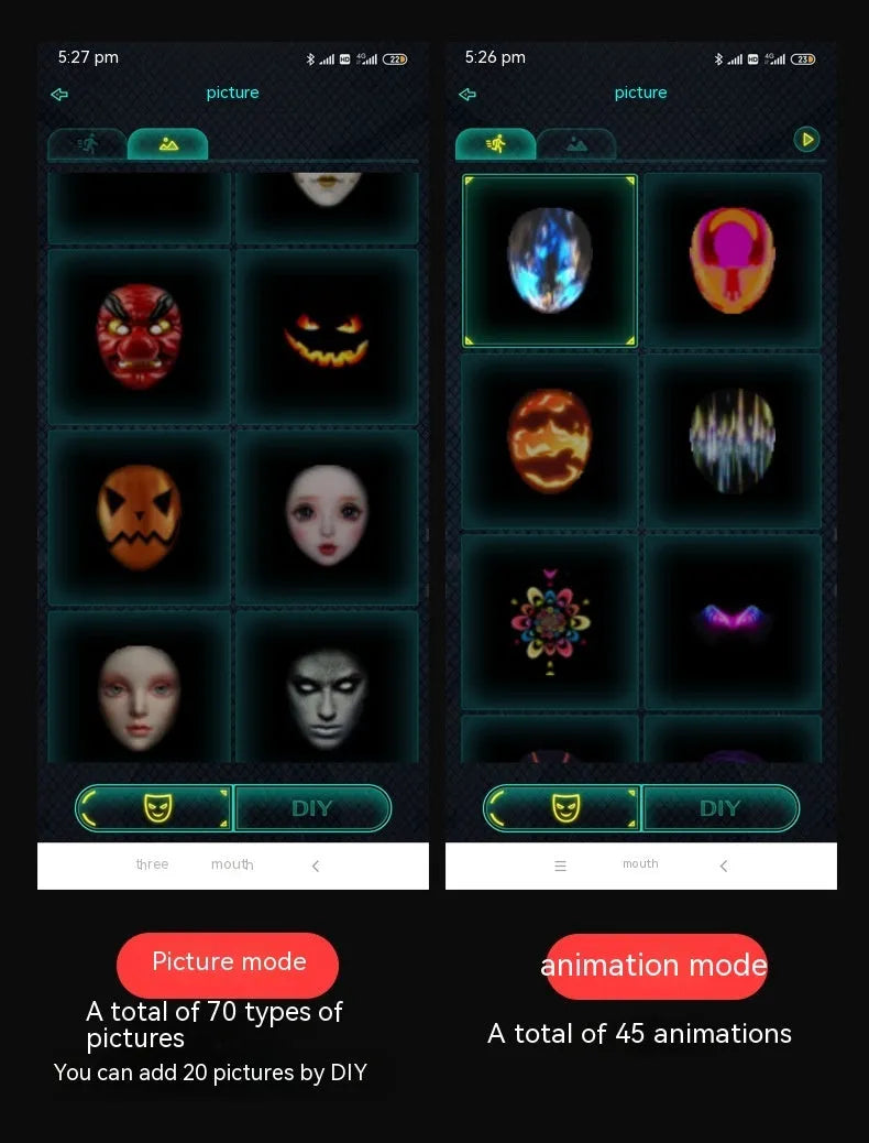 Avengers character LED face mask with luminous display and gesture control features