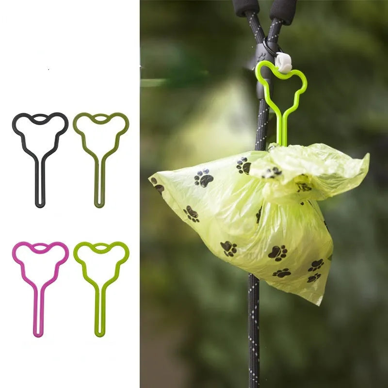 Hands-free dog poop bag holder with clip and adjustable Velcro strap in various colours