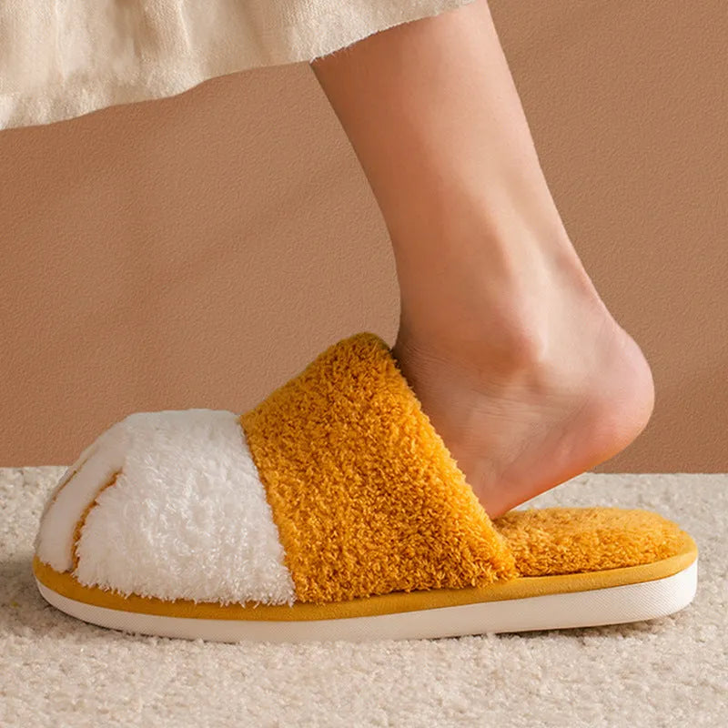 Paw slippers unisex warm furry slides in khaki colour with suede upper and non-slip PVC sole