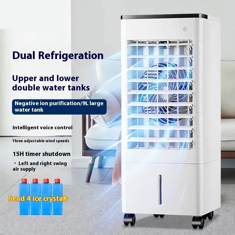 Household refrigeration fan with voice remote control, cold water cooling, white model