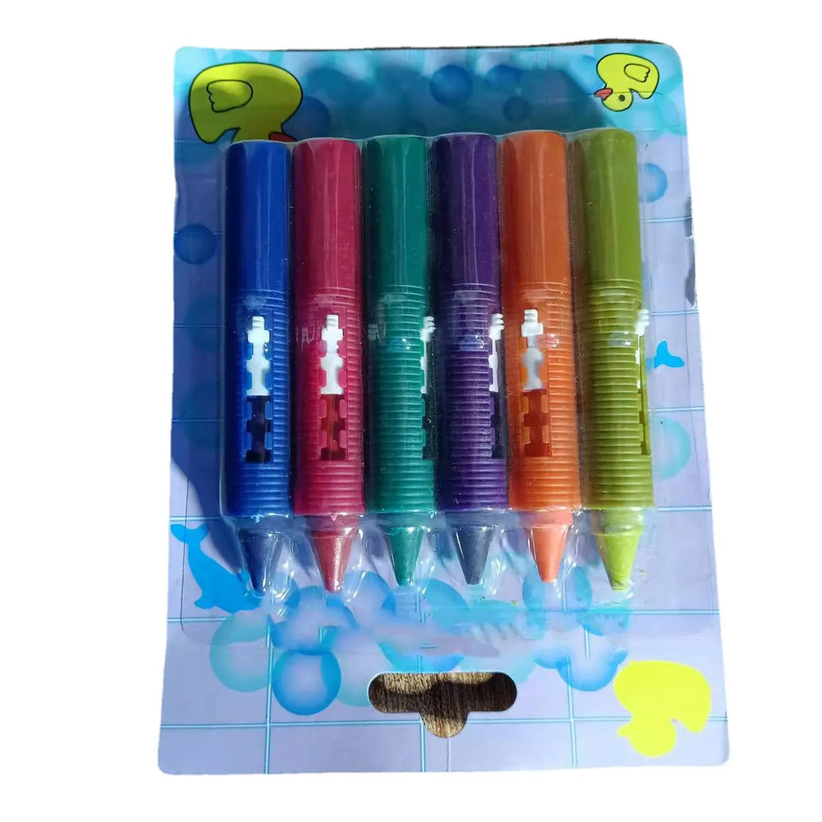 Set of 6 washable bath crayons in 6 colours with push-type PP shells for children's bath play