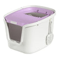Fully enclosed extra large cat litter basin in medium grey with roll tail top entrance, deodorising film, cat shovel, and cat teasing pole