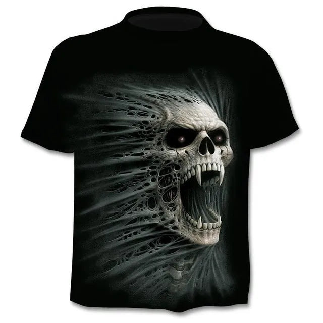 Men's punk Gothic skull print T-shirt round neck regular sleeve multiple colours sizes XS to 6XL