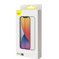0.23mm curved tempered glass film for iPhone 12 mini in solid black, with non-broken edge and full-screen coverage.