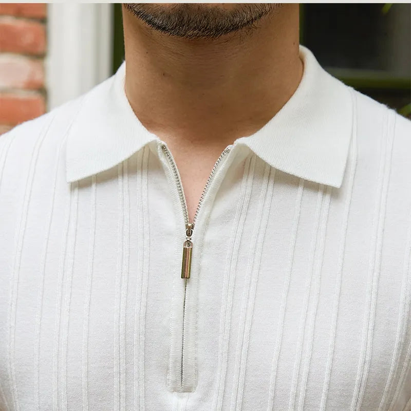Short sleeve slim fit sunken stripe knitwear top in 100% lyocell, available in black and white, sizes M to 3XL