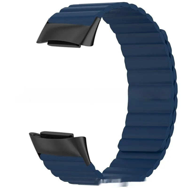 Silicone magnetic strap for Fitbit Charge 6 in Black with magnetic closure, 22 cm length