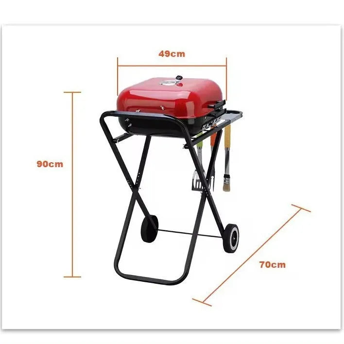 Outdoor courtyard barbecue grill with 42.5x50cm rack and 78x51x87cm folding hand push frame