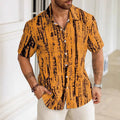 Men's short sleeve casual shirt with 3D printed stripes in apricot colour on a hanger.