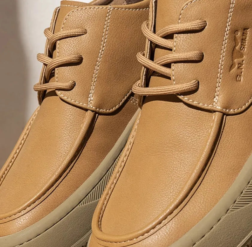 British retro brown leather casual shoes with big toe design and stitched detailing