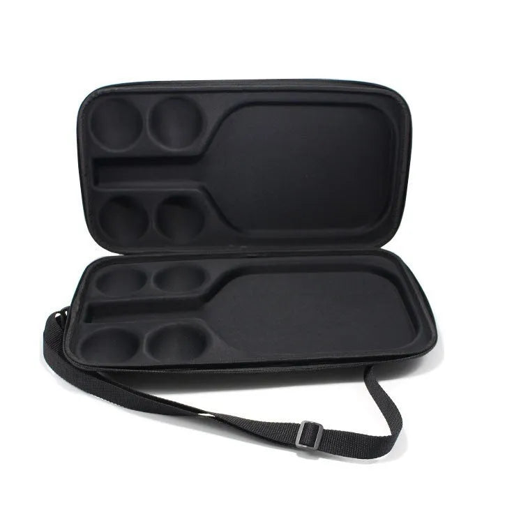 Black EVA pickleball racket storage bag with double shoulder straps, showing 45cm by 25cm by 8cm dimensions.