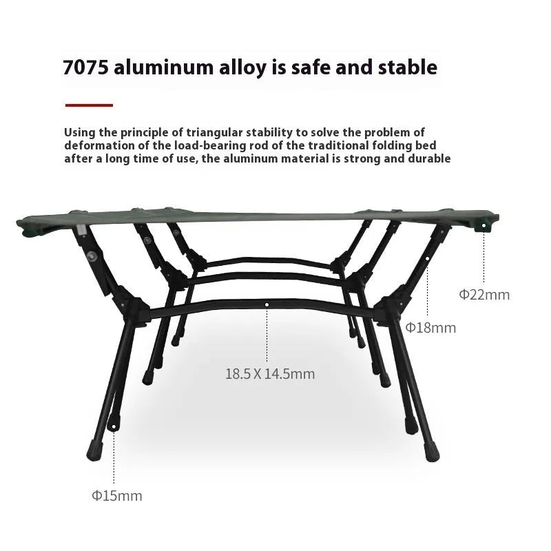 Portable folding camping bed with aluminium frame and polyester cloth in multiple colour options