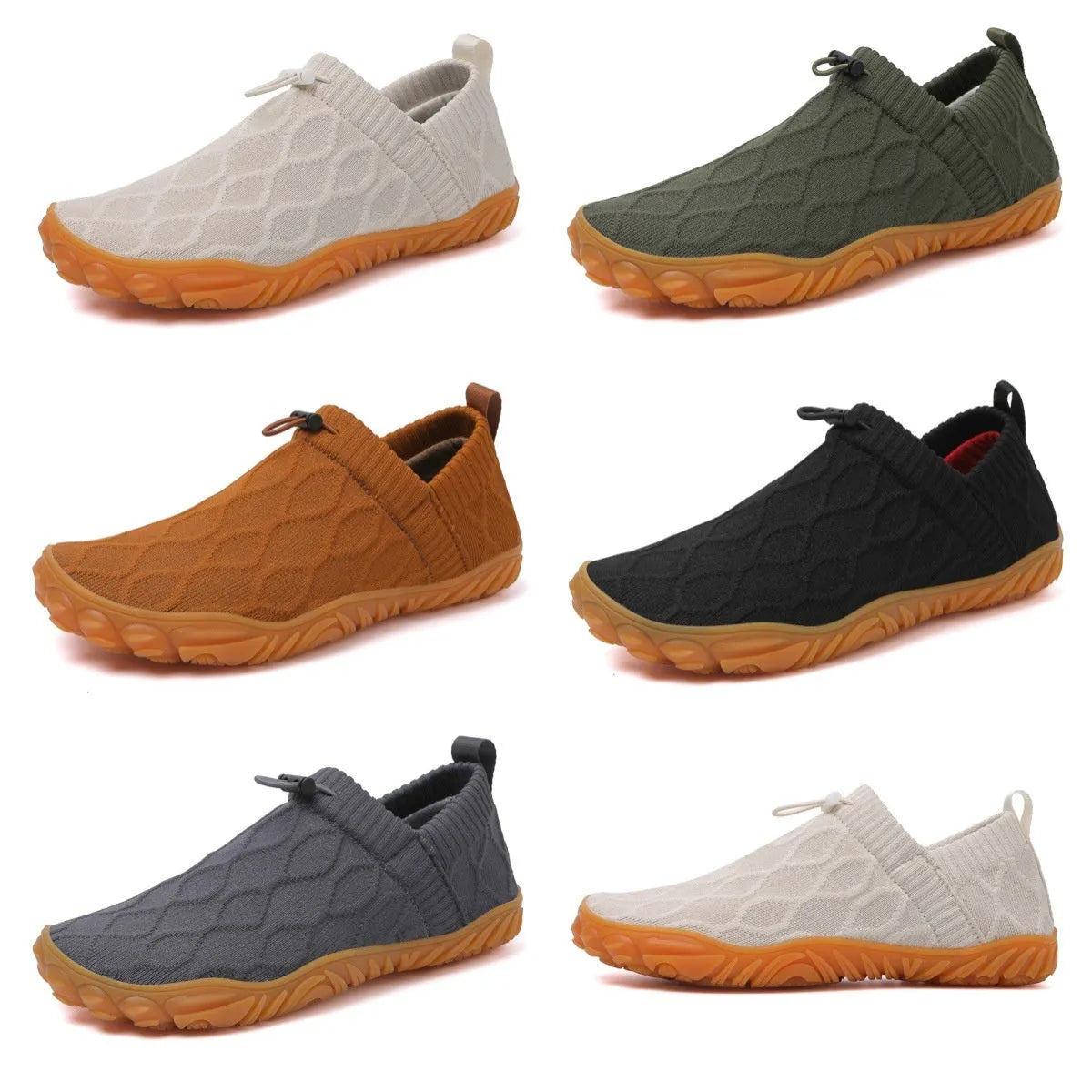 Men's slip-on breathable Flyknit soft bottom indoor fitness shoes in black with chunky heel and round toe