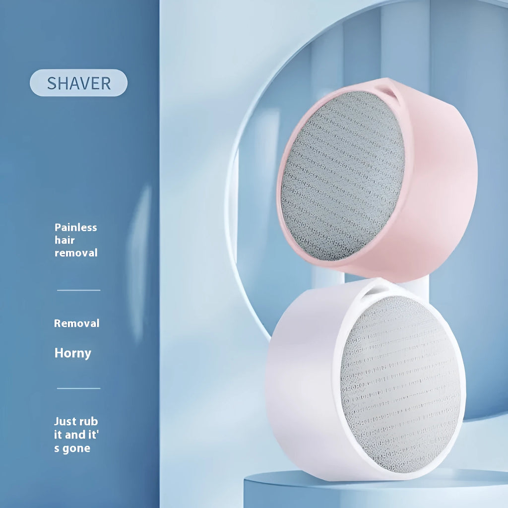 White nano glass 2-in-1 epilator and foot callus remover device on a blue background.