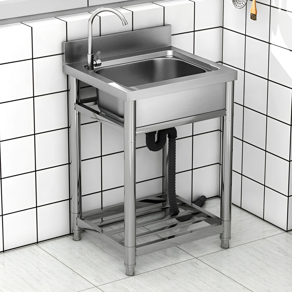 Stainless steel deep groove kitchen sink with brushed finish and single basin