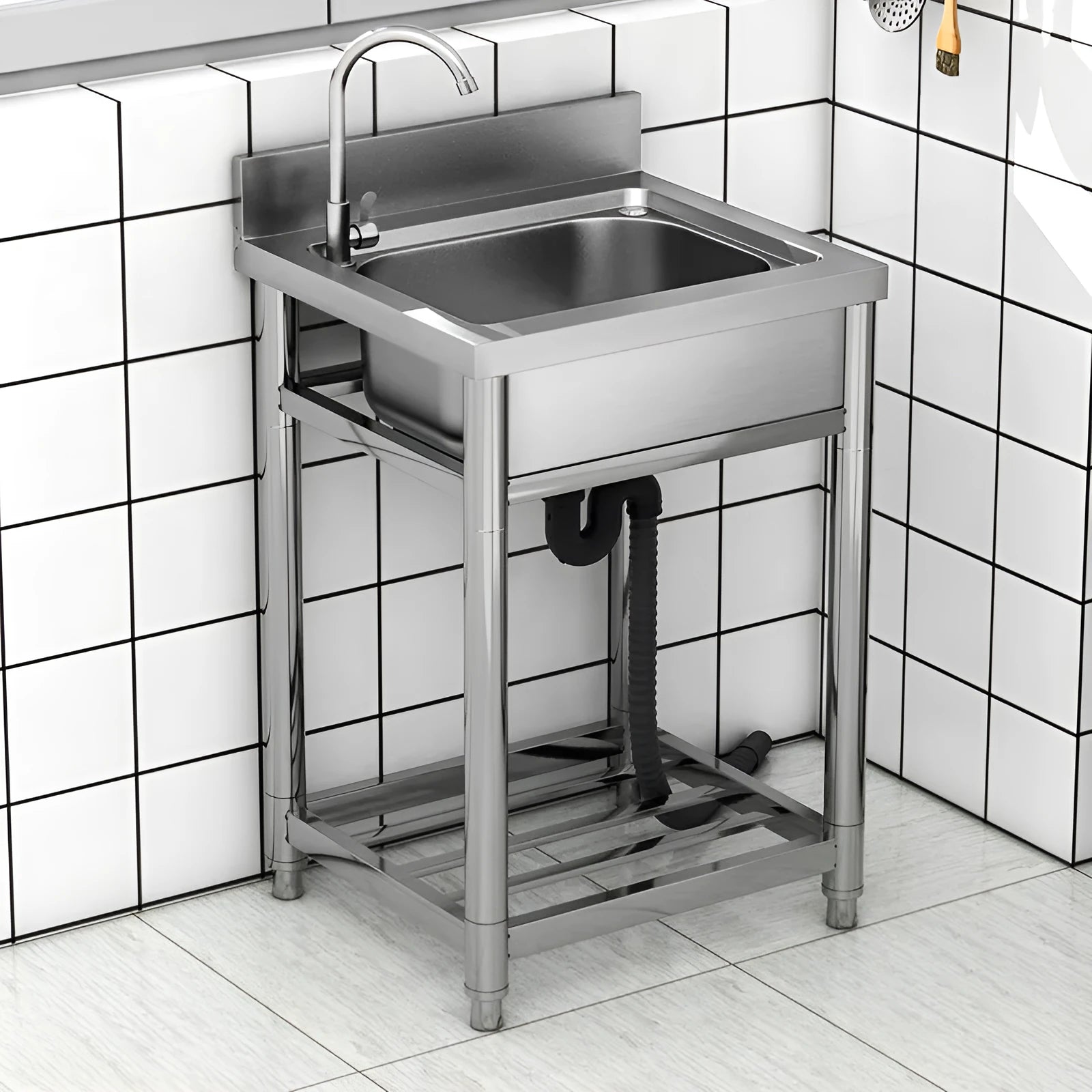 Stainless steel deep groove kitchen sink with brushed finish and single basin