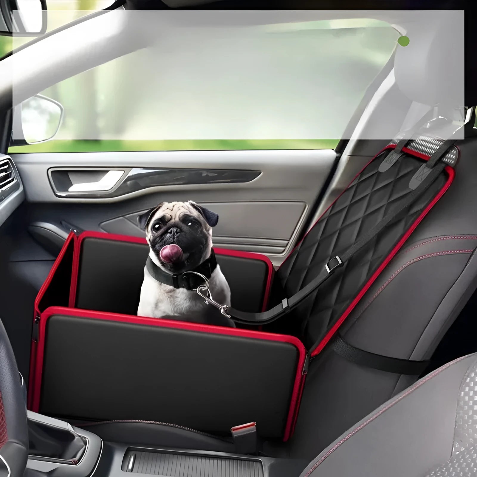 Black car pet pad with non-slip base measuring 42x42x20cm for front seat dog travel