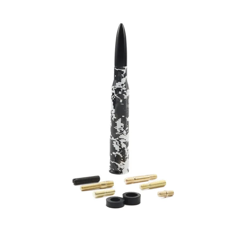 14cm long bullet car antenna in black, camouflage green, and American flag design options