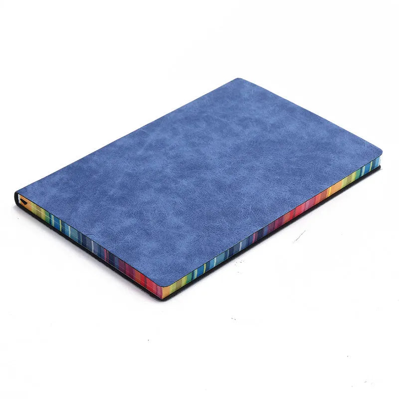 Rainbow side A5 notebook with PU leather back cover and 100g Daolin paper, black colour option, on a flat surface