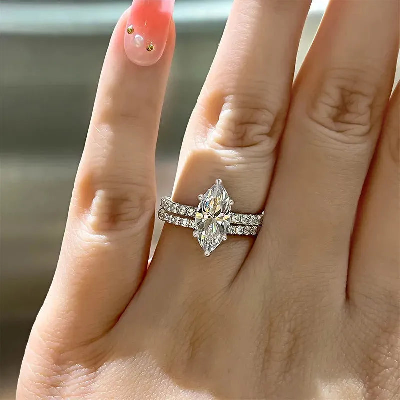 Shiny couple rings with geometric zircon inlay on copper base T0092 white gold colour