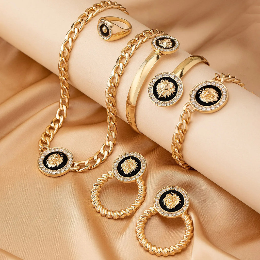 Lion's head ornament suit for women in electroplated alloy, T637-suit colour option, one set