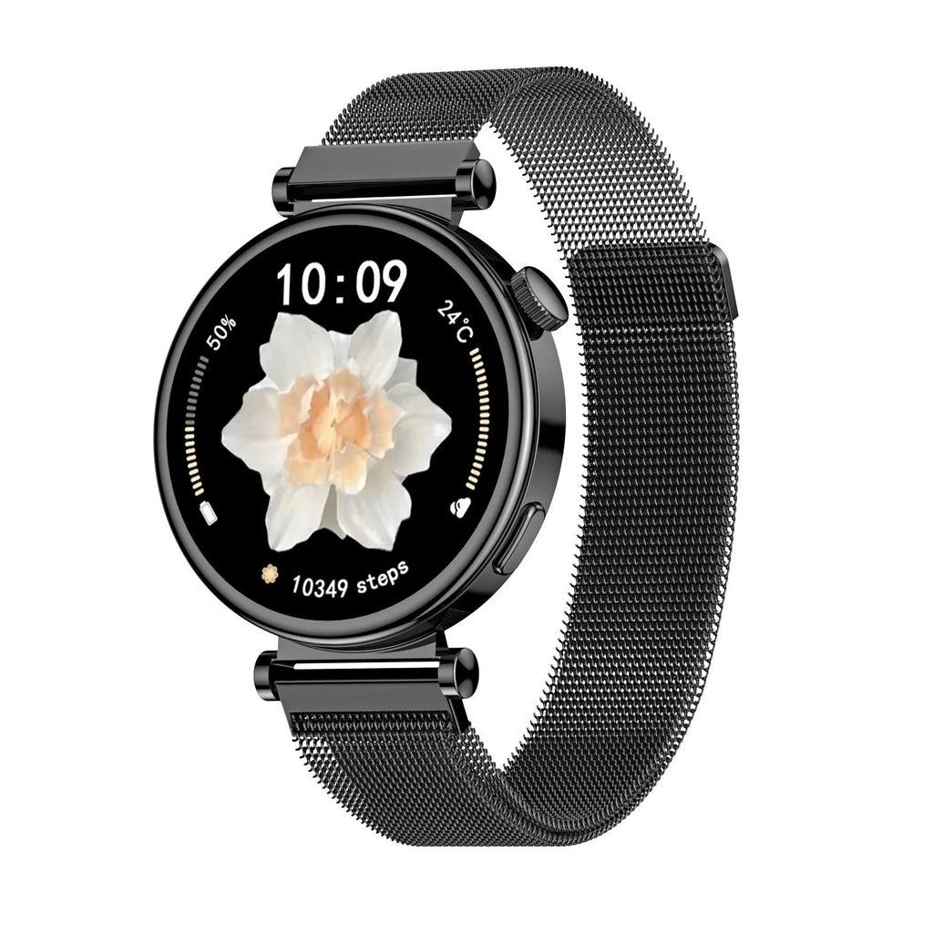 Women's fashion smart watch with 1.3-inch AMOLED display, heart rate and blood pressure monitoring, silicone or steel strap