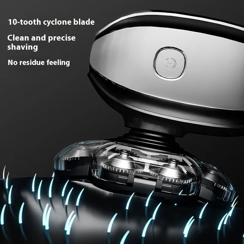 Black rechargeable 6-in-1 multifunctional hair clipper kit with attachments on a white background.