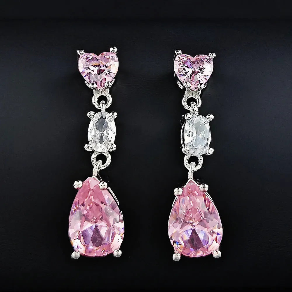 Copper geometric oval zircon drop earrings for women in four colours