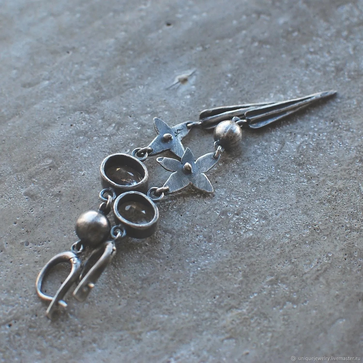 Antique silver geometric XINGX pendant earrings with rhinestone detailing
