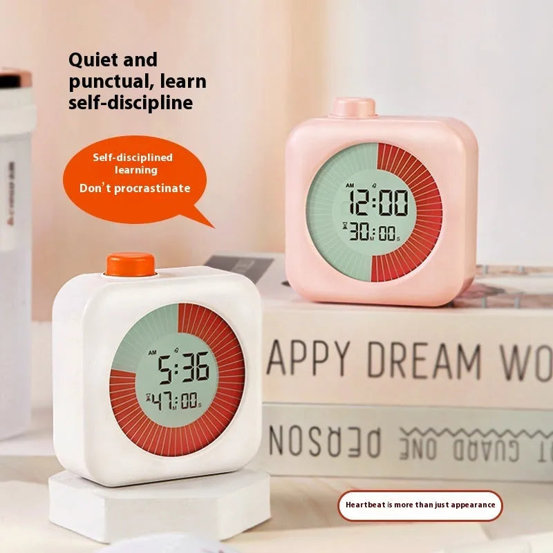 Student 60-minute visual timer with plastic shell in white and pink, modern simplicity design